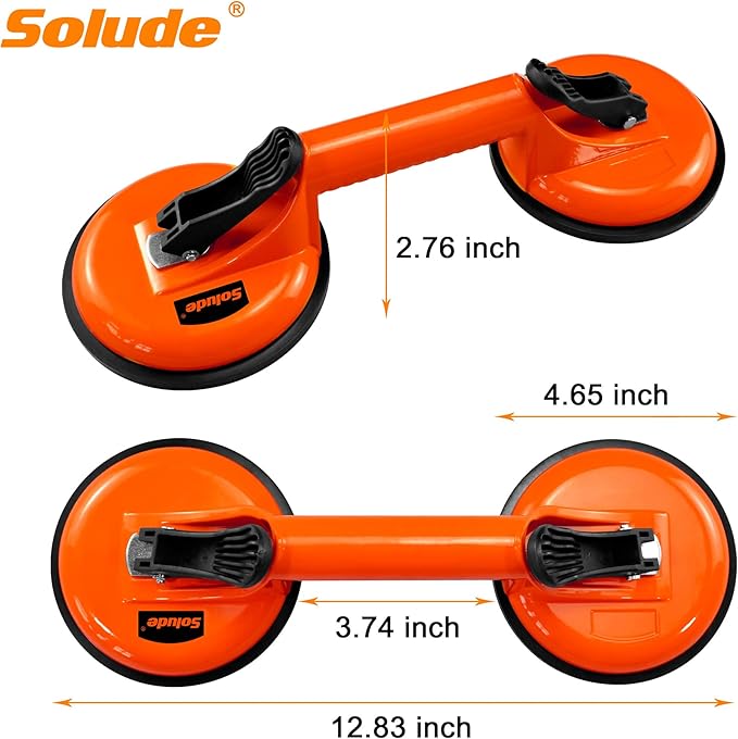 SOLUDE 2 Pack Glass Suction Cups,Aluminium Heavy Duty Vacuum Handle Glass Holder for Lifting Large Glass/Window/Tiles/Mirror/Granite/Floor Gap Fixer/Windshield Removal & Install Tool