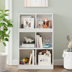 6-Cube Wooden Storage Bookcase - 11-Inch Open Shelf Cabinet, Simple Modern Bookshelf Organizer for Home Office, Living Room, White