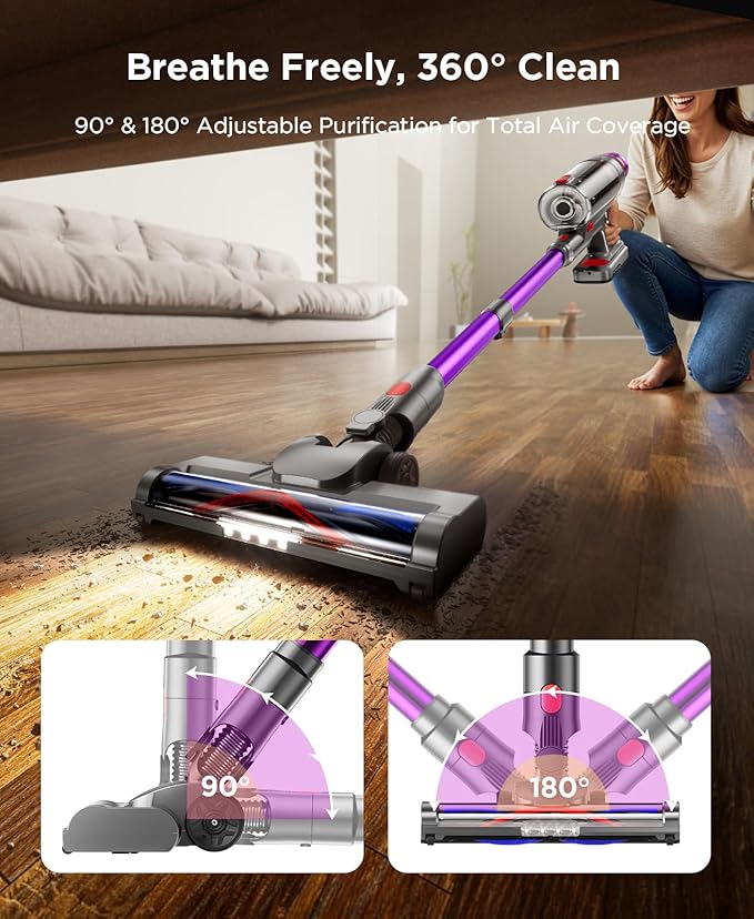 Cordless Stick Vacuum Cleaner - 550W Powerful Cordless Vacuum with HEPA Filter, Up to 50min Runtime & Tangle-Free Lightweight & Detachable Battery for Pet Hair Carpet Hardwood Floor Cleaning
