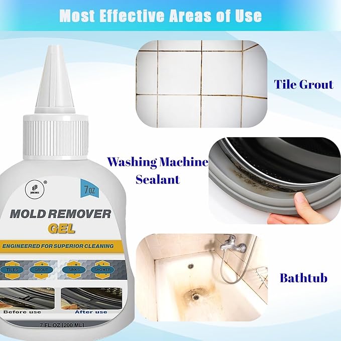 Mold Stain Remover Gel Kit - 14 FL Oz - 10 in 1 Premium Cleaning Set - Powerful Cleaner for Washing Machine, Tile, Shower, Kitchen Sink, Bathroom, Toilet - Cleaning Brushes, Cloth and Gloves