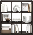 Furinno Cubicle Open Back Decorative Cube Storage Organizer, 9-Cube, Black Dark Oak