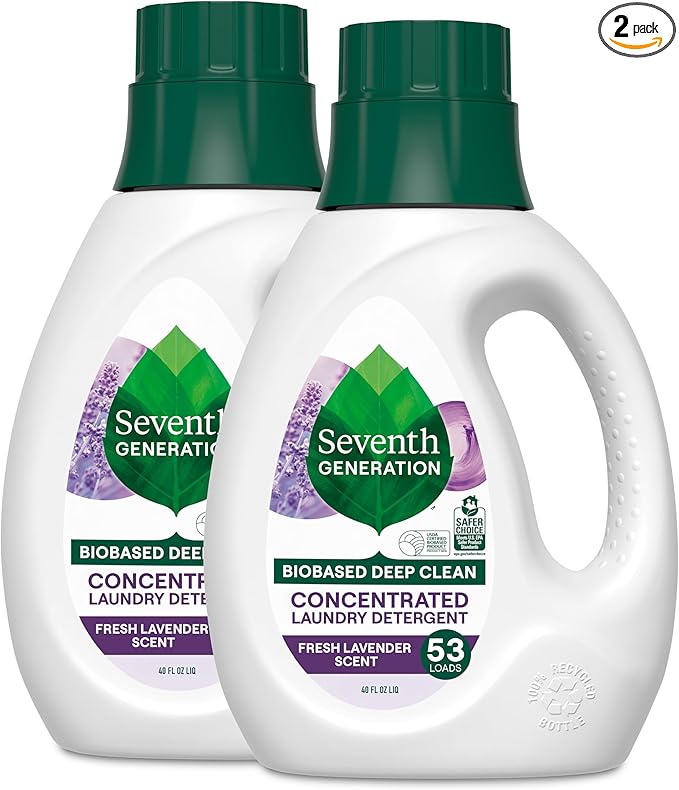 Seventh Generation Concentrated Laundry Detergent, Fresh Lavender scent, 40 oz, Pack of 2 (106 Loads)