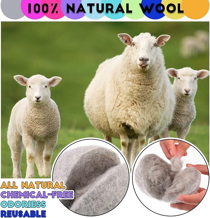 10 Pack Wool Dryer Balls XL 3 Inch Reusable Laundry Natural No Lint Fabric Softener Replaces Dryer Sheets Wool Balls for Reduce Wrinkles Save Drying Time