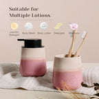 INGOFIN Ceramic Hand Soap Dispenser - 12 oz Liquid Lotion Dispenser Bathroom, Refillable Modern Dish Soap Dispenser with Pump for Kitchen, Beige and Pink