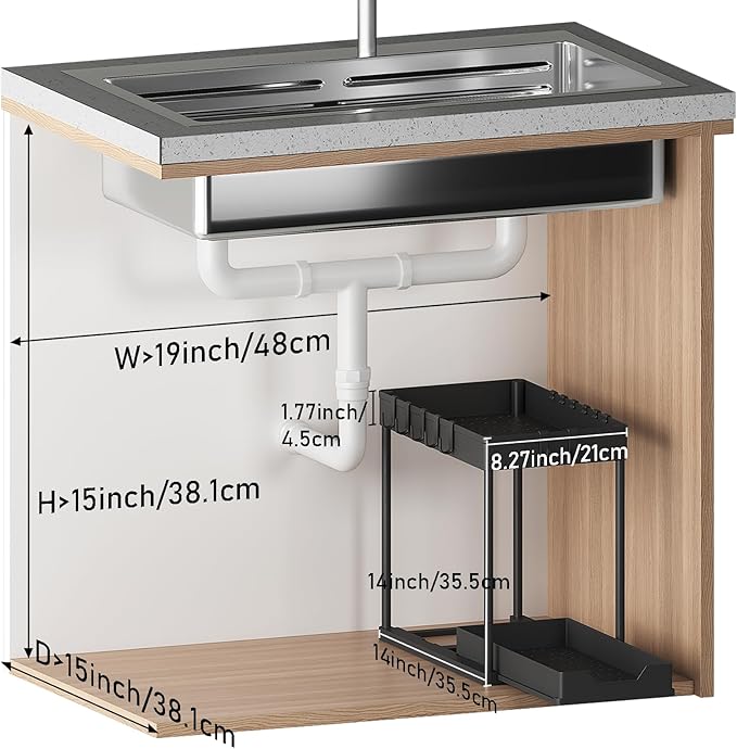 Under Sink Organizer 2 Pack,Bathroom Under Cabinet Storage with Pull Out Sliding Drawers for Kitchen Organization,12.8 Inch,Black