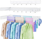 Drying Rack Clothing,Clothes Drying Rack Wall Mounted,Laundry Drying Rack Wall Mount,Foldable,Collapsible,60 lb Capacity 5 Aluminium Poles with 12 Hooks,Space Saving Clothes Drying Rack,White 40"