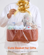 Small Woven Basket, 13.5 x 9.5 x 5 Inches, Storage Basket for Organizing, Cute Small Rope Shelf Closet Cube Storage Bins Baskets for Shelves, Dog Toy Gift Baskets Empty, 3 Pack Rust Red