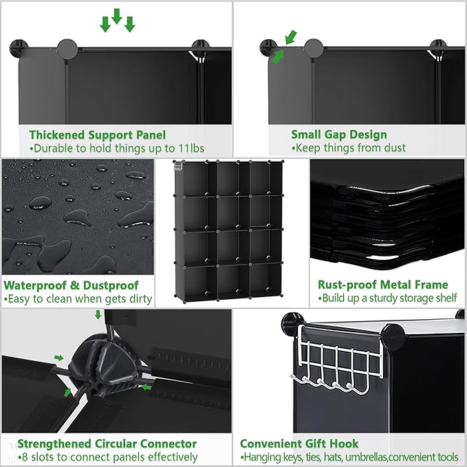 C&AHOME Cube Storage Organizer, 12-Cube Shelves Units, Closet Cabinet, DIY Plastic Modular Book Shelf, Ideal for Bedroom, Living Room, Office, 36.6" L x 12.4" W x 48.4" H Black SHS3012B