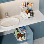 2 Pack Under Sink Organizers and Storage, Height Adjustable Cabinet Organizer Pull Out Drawer, 2 Tier Metal Under Kitchen Bathroom Sink Organizer, White, VF-JT01-WH