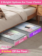 Low Profile Under Bed Storage, 3 Inches High Underbed Storage Containers Bins, NO STRUCTURE, Foldable Clothes Storage and Organizer with Lid & Zipper, Shallow Storage for Low Bed Couch Crib, 2-Pack