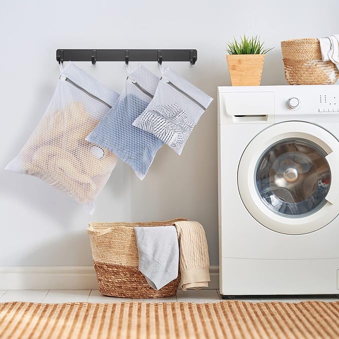 Small Honeycomb Lingerie Bags with Hanging Loop- MDSXO 3 Pack Mesh Laundry Bags for Washing Delicates, White Wash Bags for Socks, Bra, Mask, Baby Clothes 10 * 12 inch [3 Pack]