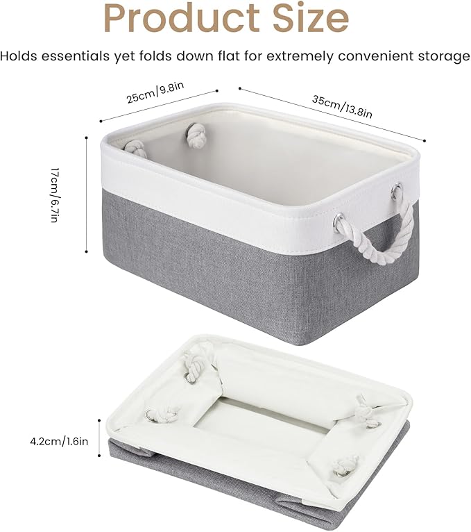 Storage Baskets for Shelves 13.8x9.8x6.7 Inch-Foldable Fabric Organizing Storage Bins with Handles, Closet & Bathroom Organizer, Home Storage for Kitchen, Office (1-Pack, White&Gray)