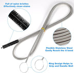 Cleaning Brushes Set, 10 Pieces 8 Inch Nylon Tube Brush + 60 Inch Flexible Long Drain Brush, Hose Pipe Brush, Suitable for Home Kitchen, Bathroom, Fish Tank, Water Pump Accessories (Black)