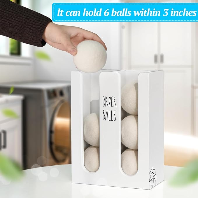 Magnetic Dryer Ball Holder for Laundry Room, Wood Dryer Ball Container Wall Mount, Laundry Dispenser Basket (White)