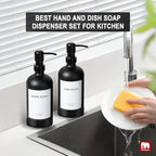GMISUN Black Soap Dispenser with Silicone Sleeve Boot, 2 Pack Glass Bathroom Hand Soap Dispensers with Stainless Steel Pump, 17 Fl Oz Kitchen Hand and Dish Soap Dispenser Set, Liquid Dispensers Bottle