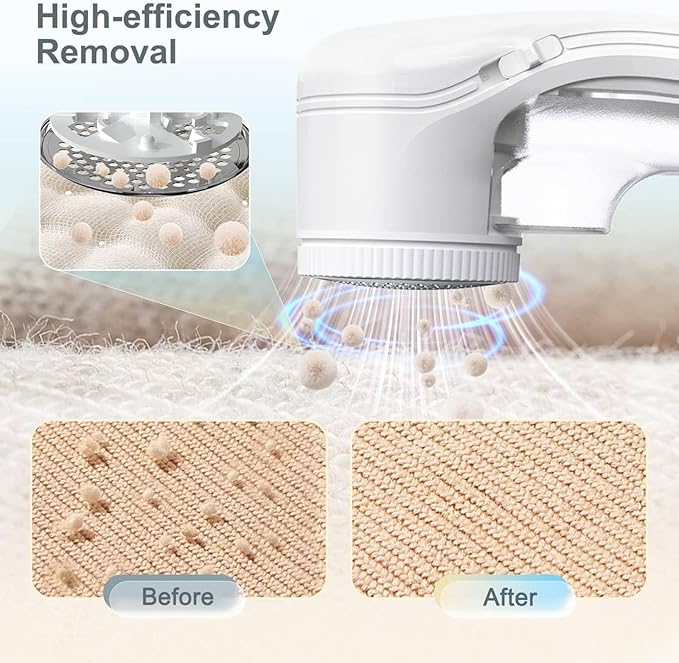 Fabric Shaver, Lint Remover for Clothes, Electric Lint Remover with 3 Replaceable Blades, Removes Fabric Pills, Rechargeable Sweater Defuzzer Pill Remover (White)