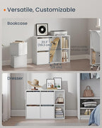 SONGMICS Home Bookshelf, Superfast Toolless Assembly, Cube Storage Organizer with 6 Compartments, Set of 2 Bookcase, 4 Fabric Drawers, Snow White UZH2507019