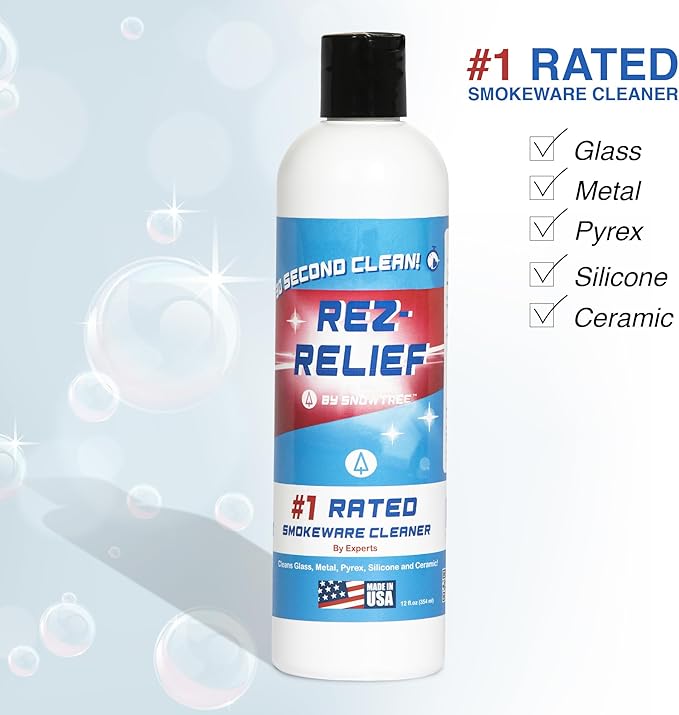 SNOWTREE - 4 Pack Rez Relief Glass Cleaner Solution for Glass, Ceramic, Metal & Silicone - 12 Fluid Oz Bottle (4 Pack) - Refreshing Citrus Scent Glass Cleaner Liquid - Removes Stains & Smells