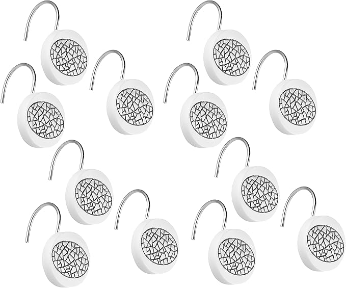 Zahari Home Sinatra Bathroom Shower Curtain Set - 13pc Classic White Shower Curtain & Hooks - Unique Design
