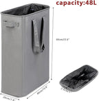 efluky Slim Laundry Basket, Narrow Laundry Hamper with Handles, Collapsible Dirty Clothes Hamper, Tall Laundry Bin for Laundry Room, Dorm and Bedroom, 12.7 Gallons(48L) Grey