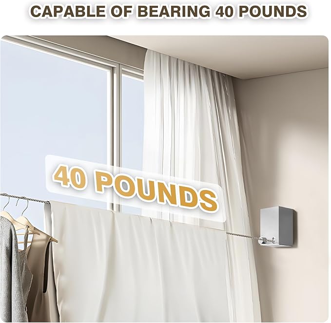 Retractable Clothesline, Retractable Clothesline Outdoor, Stainless Steel Travel Clothesline, Not Sagging, Suitable for Balconies, Courtyards, Laundry Rooms, RVs, Yachts, etc