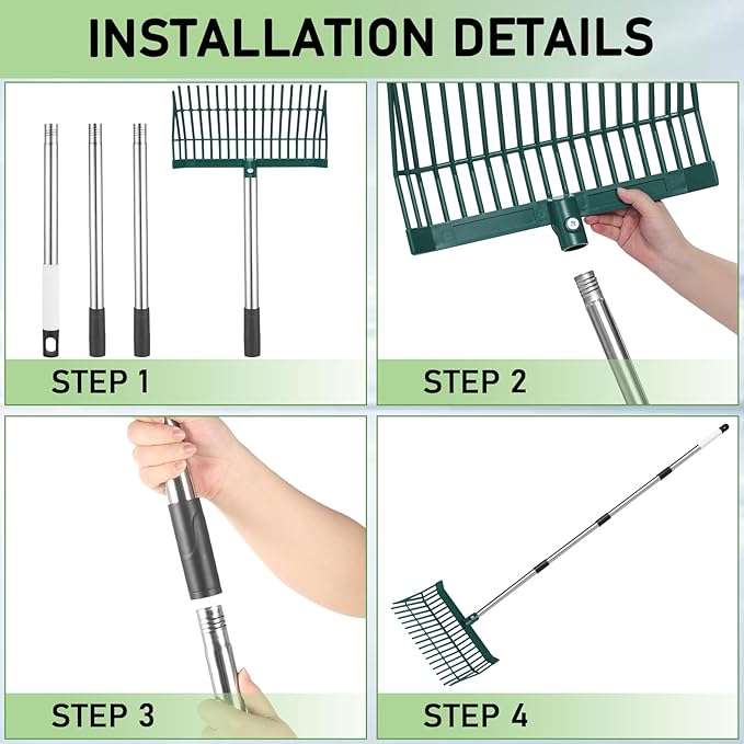 Manure Fork Replacement Head, Heavy Plastic Horse Manure Fork with 69 Inch Spliced Extension Rod – Long Handle Fork for Hay, Compost, Barn, Horse Stable & Gardening（Blue）