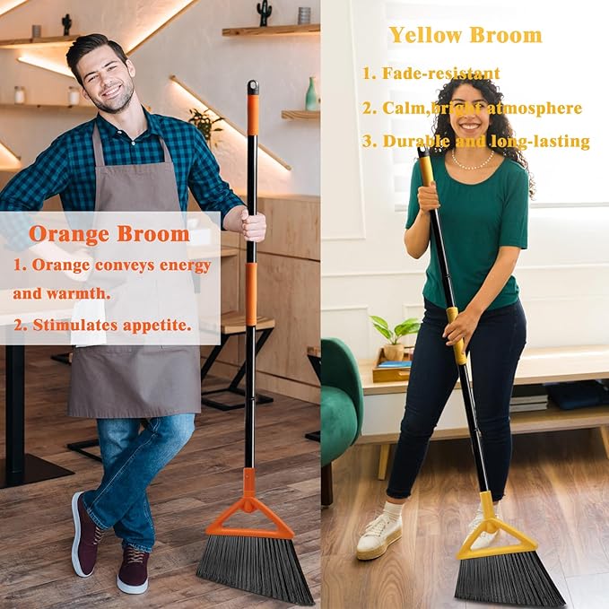 Outdoor Indoor Broom Heavy Duty,4 Pack Commercial Angle Broom,Ideal of House,Kitchen,Garage and Courtyard,Restaurant