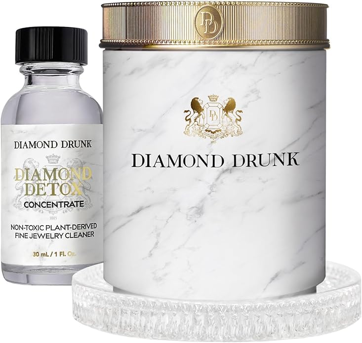 Diamond Drunk The Starter Collections - Non-Toxic, Fine Jewelry Cleaning Kit for Diamond, Gold, & Platinum Rings & More - 2 Months Supply of Safe, Sustainable Cleaner to Restore Shine - Patented Bauble Basket & Reusable Vessel
