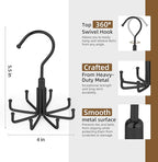 ZEDODIER Tie Hanger for Closet, 2 Pack Rotatable Tie Organizer for Men with 16 Hooks, Heavy Duty Space Saving Tie Rack for Ties and Belts, Black