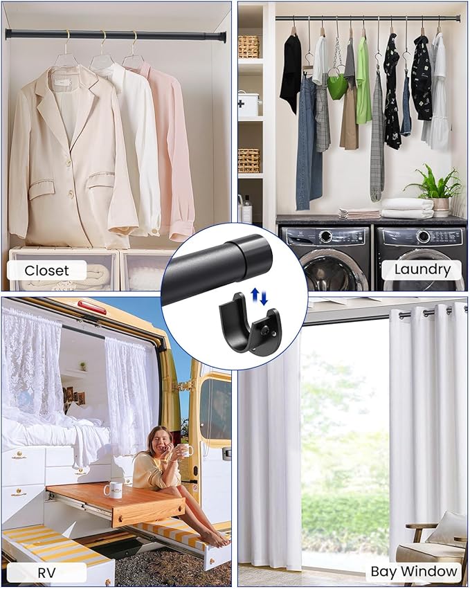 Supforce 3 PACK Closet Rods for Hanging Clothes, 17 to 84 Inches Stepless Adjustable Metal Closet Rod, 1.3 Inches Heavy Duty Clothes Hanging Rod for Closet Wardrobes Laundry RV, Black