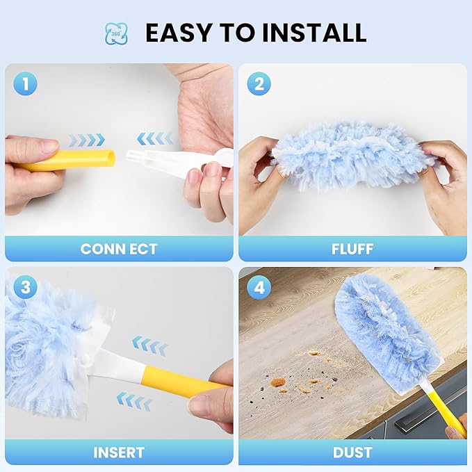 30 Count Heavy Duty Disposable Microfiber Duster Refills - Compatible with Swiffer, 1 Short Handle and 1 Extendable Handle