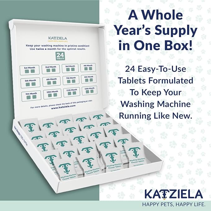 Katziela Washing Machine Cleaner Tablets Laundry Machine Cleaner & Pet Odor Remover Deep Cleaning Tablets for Front and Top Load Washers