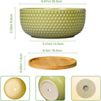 Bonsai Planter - 8 Inch Ceramic Succulent Pots with Drainage Hole and Saucer for Indoor Plants, Boho Shallow Round Planter Bowl, Desk Decor, Garden Lover Gifts, Green