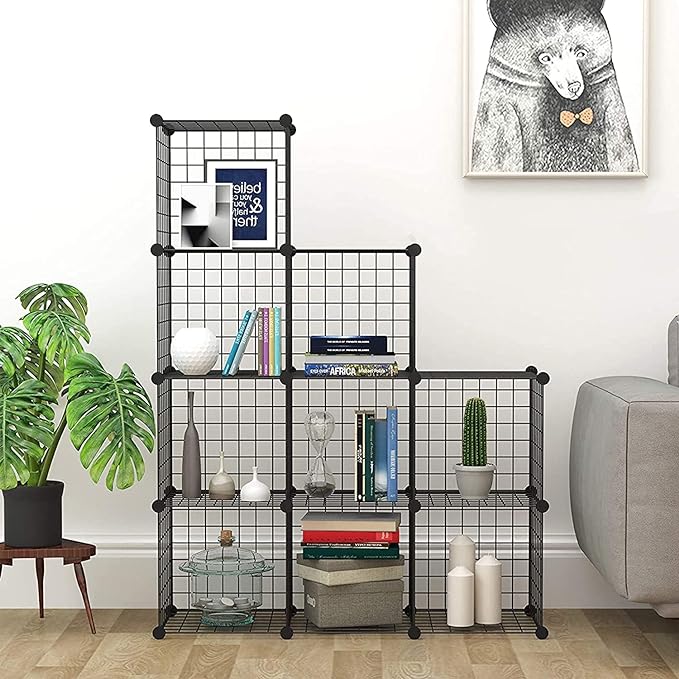 C&AHOME Wire Cube Storage - 9-Cube Organizer, Metal Grids, Modular Bookshelf, Closet Cabinet, Ideal for Home, Living Room, Office - 36.6'L x 12.4'W x 48.4'H Black