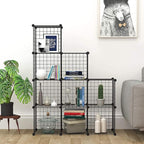 C&AHOME Wire Cube Storage - 9-Cube Organizer, Metal Grids, Modular Bookshelf, Closet Cabinet, Ideal for Home, Living Room, Office - 36.6'L x 12.4'W x 48.4'H Black