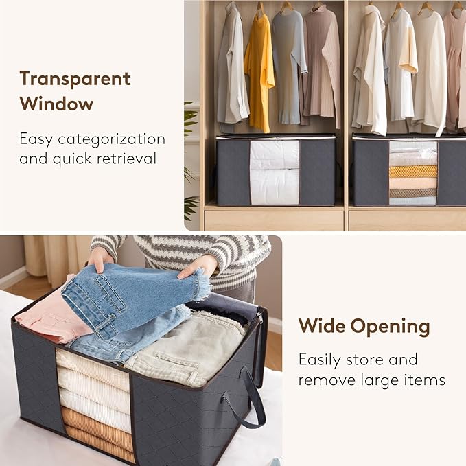 Lifewit 27 Pack 90L Clothes Storage Bins with Lids, Foldable Blanket Storage Bags with Zippers, Clear Window and Reinforced Handles, Closet and Organization for Clothing, Sweater, Comforter, Bedding