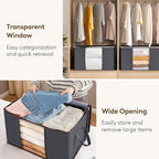 Lifewit 18 Pack 60L Clothes Storage Bins with Lids, Foldable Blanket Storage Bags with Zippers, Clear Window and Reinforced Handles, Closet and Organization for Clothing, Sweater, Comforter, Bedding