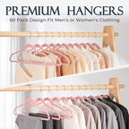 HOUSE DAY Lt Pink Velvet Hangers 60 Pack, Non Slip Clothes Felt Hanger Heavy Duty for Coat, Premium Slim Space Saving Suit Hangers for Closet Organizer, 360° Rotating Silver Hook
