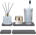 Water Absorbing Stone Tray for Sink | Quick Drying Diatomaceous Earth Coasters | Soap Dish Holder & Toothbrush Holder for Bathroom Counter | Hand Soap & Plant & Toiletries | Dark Grey 4-Pack