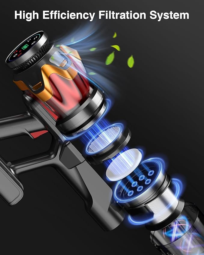 Cordless Vacuum Cleaner,48000Pa/580W/65Mins Vacuum Cleaners for Home,Self-Standing Stick Vacuum with Anti-Tangle Brush & OLED Touch Screen,Vacuum Cleaner for Hardwood Floors and Carpet,Pet Hair,Car