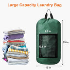 Femuar Laundry Bag Backpack Durable Laundry Bag with Shoulder Straps and Mesh Pockets Portable Laundry Dirty Clothes Hamper Bag for College Dorm (Green)