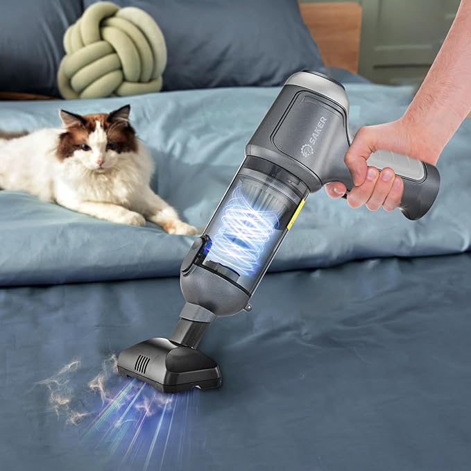 Saker Car Vacuum Cleaner Portable Cordless 14000PA,3 in 1 Handheld Car Vacuum with Brushless Motor One-Click Dust Removal for Cars,Office and Home Cleaning Dark Gray Silver