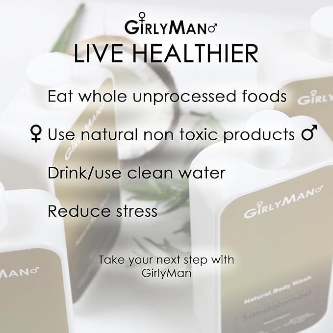 GirlyMan Natural Body Wash - Made with Olive Oil & Aloe Extract, No Artificial Fragrance, PH Balanced, Gentle Formula, Nourishing Ingredients, Family Owned (Unscented)
