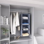 Hanging Closet Organizer, Easy Mount Foldable 4-Shelf Hanging Closet Wardrobe Storage Shelves, Clothes Handbag Shoes Accessories Storage, Washable Oxford Cloth Fabric, Gray