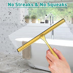Shower Squeegee for Glass Doors,12-Inch Shower Glass Squeegee, Gold Shower Squeegee for Shower Doors,Mirror,Windows, with Shower Door Hook and Adhesive Hook