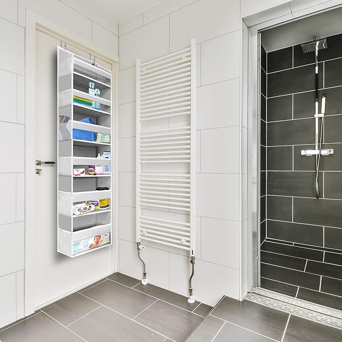 HOMELUX THEORY UPGRADED Over The Door Organizer Hanging - 100D EXTRA THICK & 50lbs HUGE CAPACITY 6 Large Front & 12 Side Pockets, Over The Door Shoe Organizer, Hanging Closet Organizer (DarkGray, 2pc)