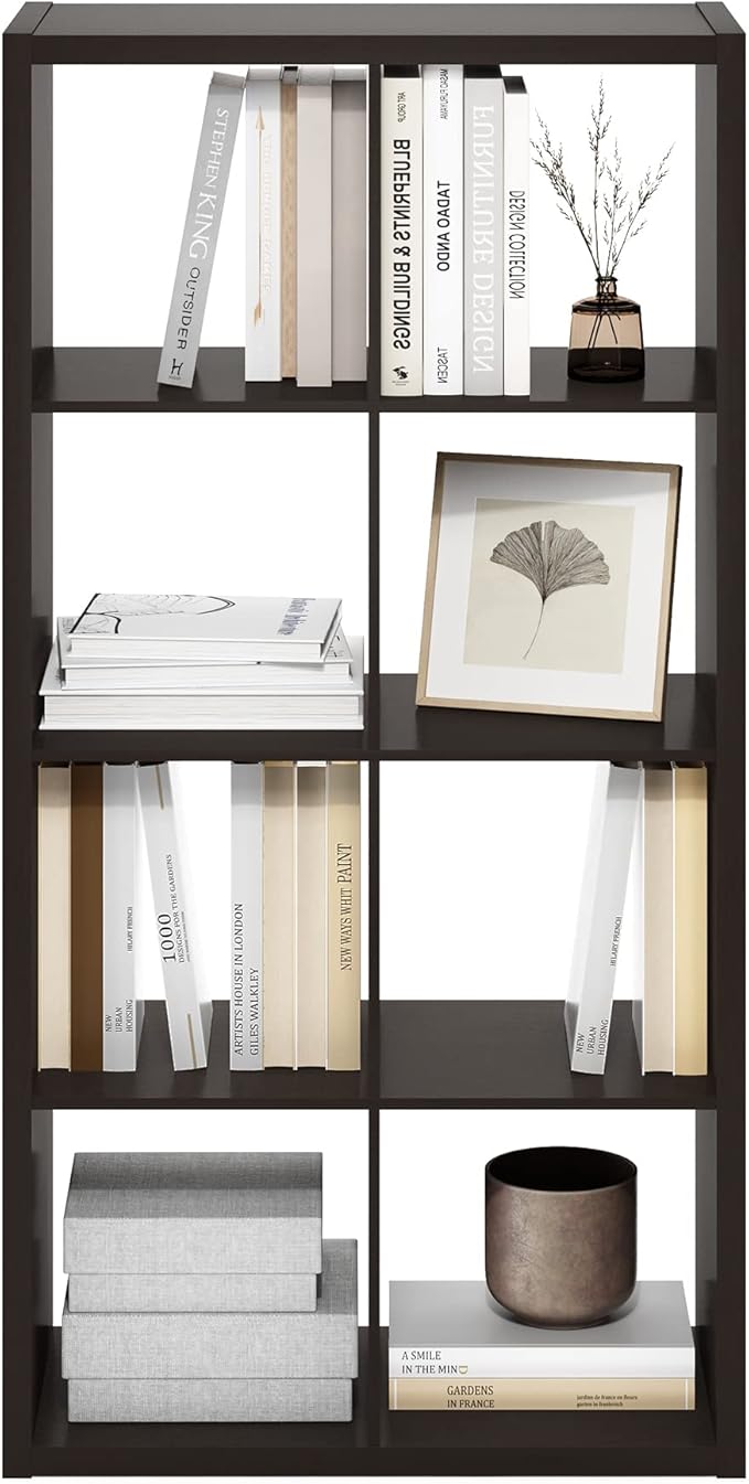 Furinno Cubicle Open Back Decorative Cube Storage Organizer, 8-Cube, Black Dark Oak