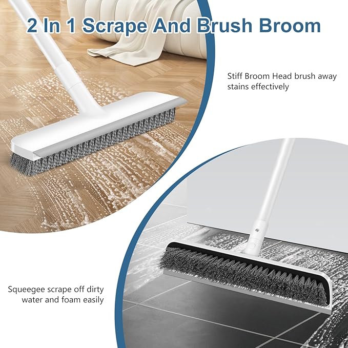 SetSail Floor Scrub Brush with 48-Inch Long Adjustable Handle 2 in 1 Scrape Brush Stiff Bristle Floor Scrubber for Cleaning Shower Bathroom Garage Kitchen Wall Deck Tub Tile