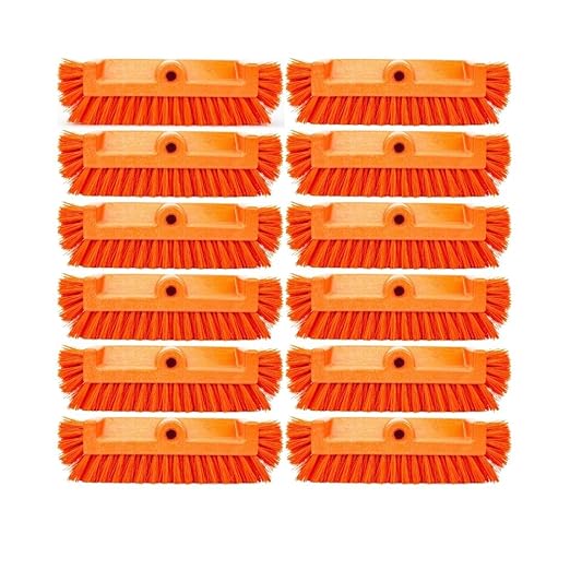 SPARTA Multi-Level Tile Scrub Brush 12" Wide Brush Head, Heavy-Duty Tile Cleaning Brush with End Bristles for Commercial Tiles, Tubs and Floor, Plastic, 12 Inches, Orange, (Pack of 12)