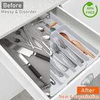 Expandable Silverware Drawer Organizer BPA Free Cutlery Organizer Small Utensil Organizer for Kitchen Drawers Adjustable Spoons Forks Knives Storage Divider, Gray